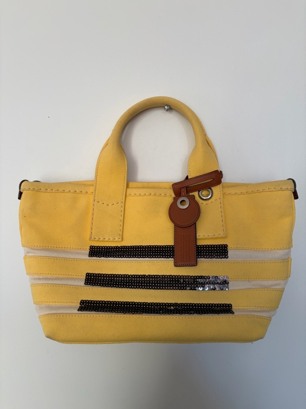 Marc Jacobs St Tropez Blue, Yellow Canvas Black & White Sequins Small Tote - Picture 1 of 16